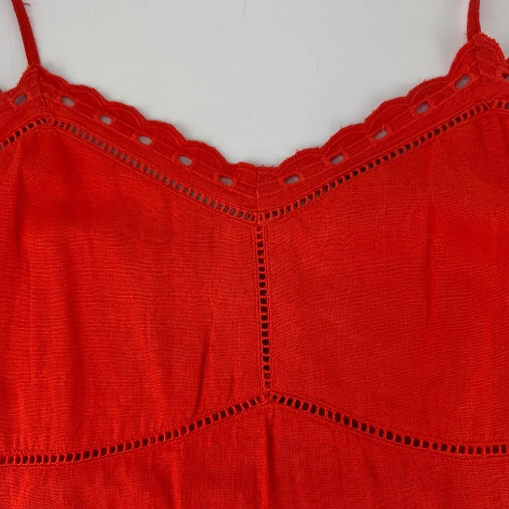 Gap L Linen Blend Orange Eyelet Trim Maxi Slip Dress Coastal Cottage Vacation - Picture 10 of 14